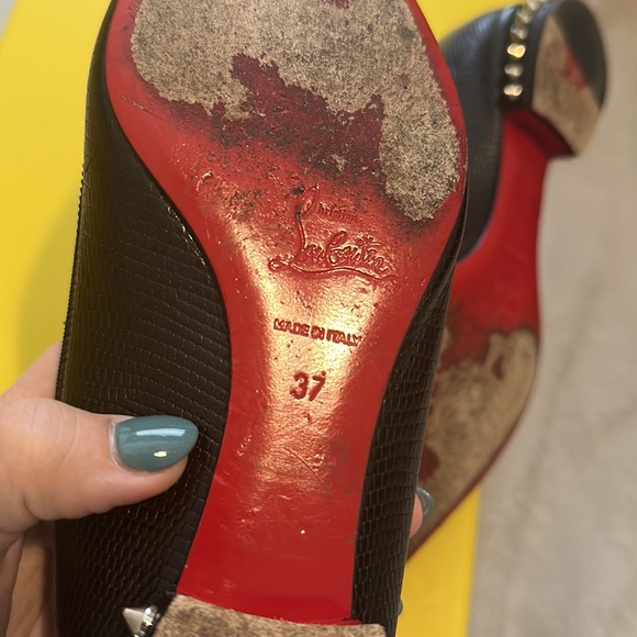 Louboutin Black Leather Spike Flats - Size 37 (US 7) - Picture 11 of 14